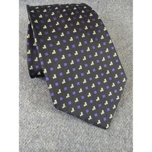 Polo Ralph Lauren Tie Mens Black Purple Geometric 100% Silk Hand Made USA